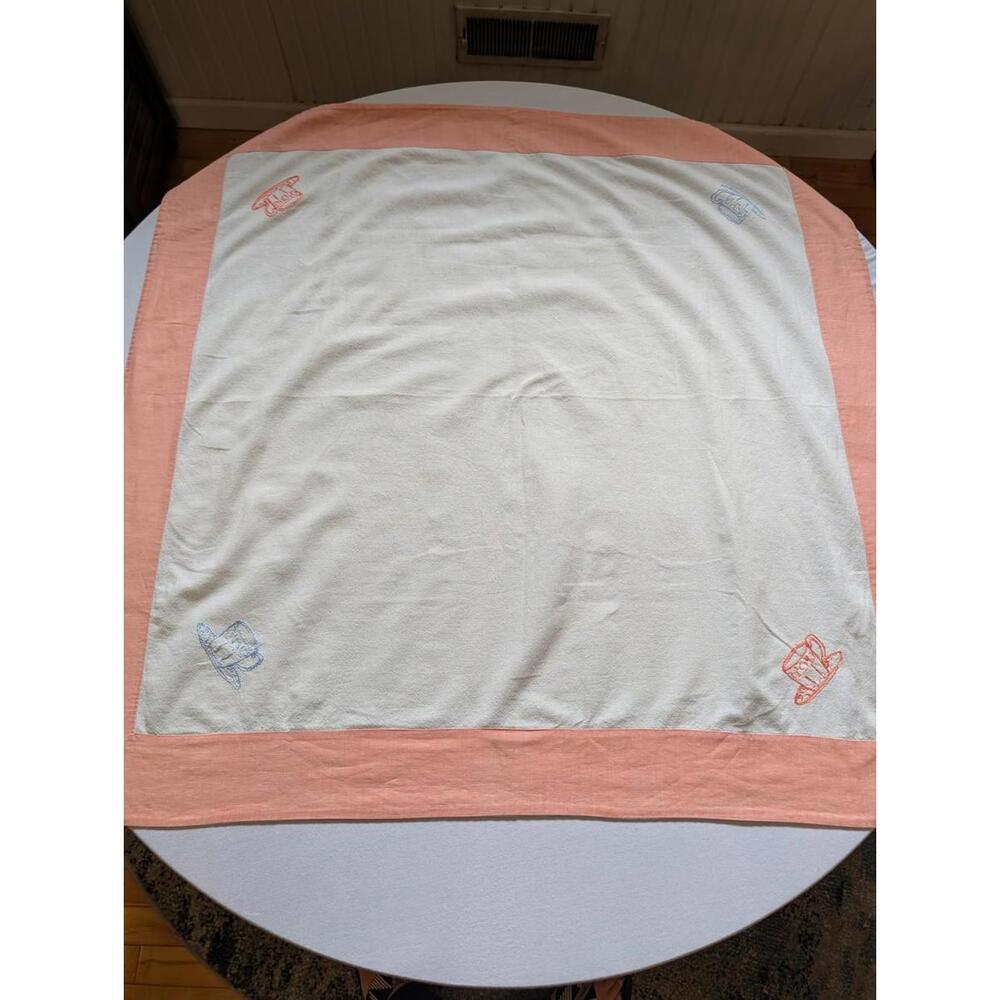 Vintage Bistro Table Linen Table Cloth Hand Embroidery